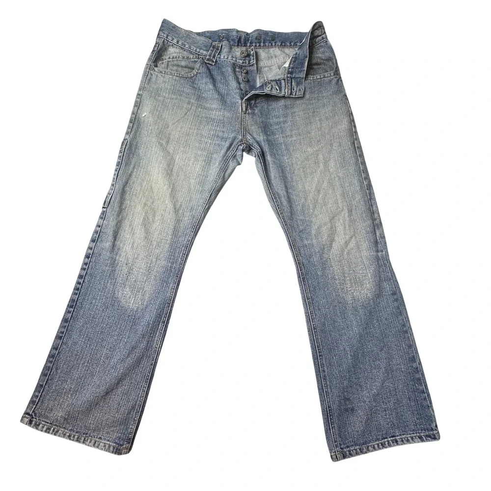 VTG Jeanstation Jeans Mens 36x29 Blue‎ Real Straight Leg Button Fly Distressed